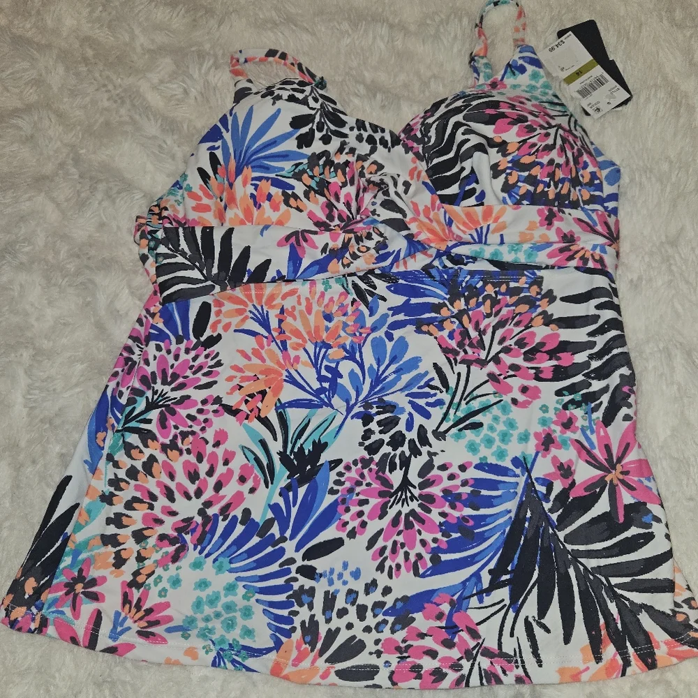 ISLAND ESCAPE Women's Floral Print Gemini Underwire Tankini Top SIZE 12 NWT
